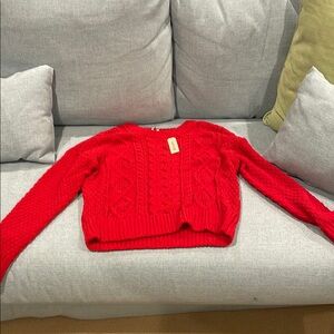 Garage Red Cable Knit Cardigan Sweater